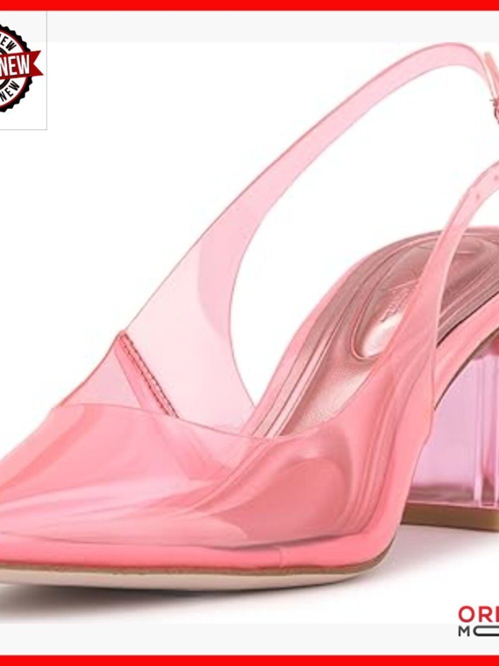 Light Pink Slingback Pumps with Block Heel, Pointed Toe